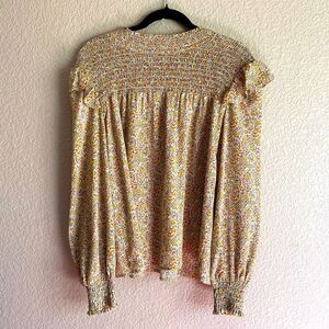 Downeast Smocked Floral Blouse Women’s Size S Long Sleeve Boho Cottagecore